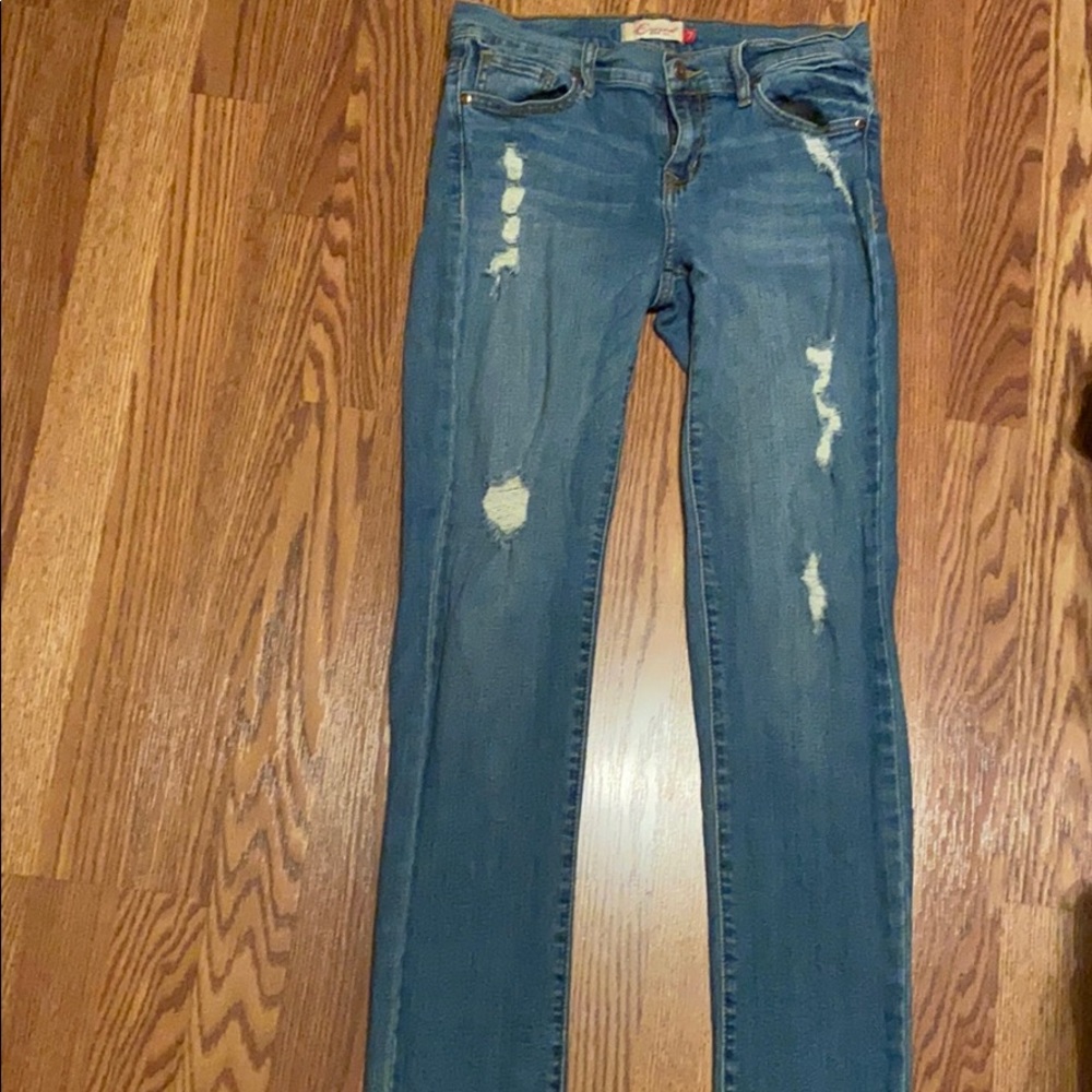 Light blue denim skinny jeans